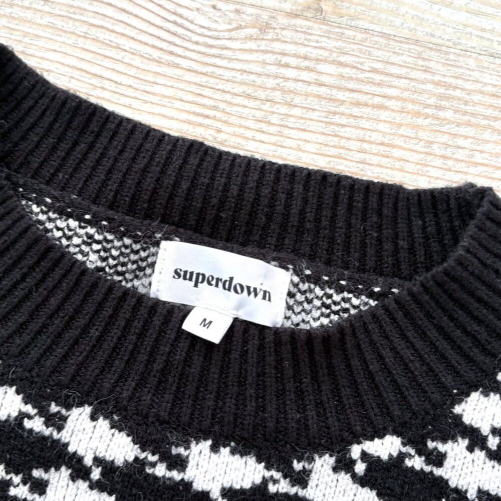 Superdown Felicity Houndstooth‎ Cropped Crewneck Sweater | Black/White M - Picture 2 of 7